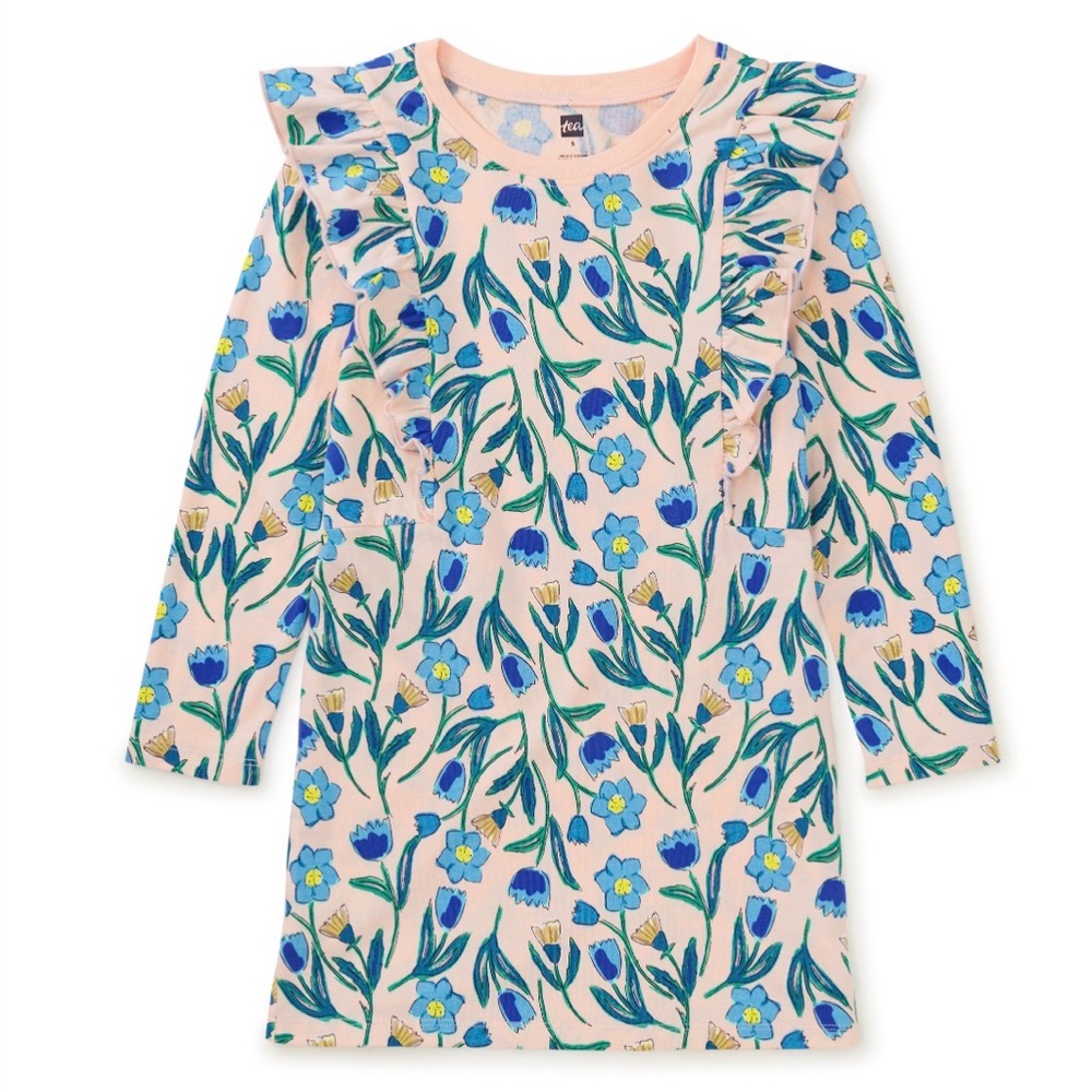 Tea Collection Ruffle Sleeve A-Line Dress in Tulip and Thistle Print